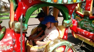 Oliver in the front of the train